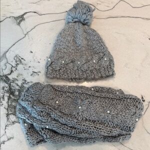 Betsey Johnson Gray Knit Hat and Scarf Set